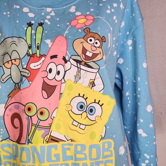 Nickelodeon Spongebob Blue White Snow Splatter Fleece Lined Crop Sweatshirt XXL - Picture 7 of 16